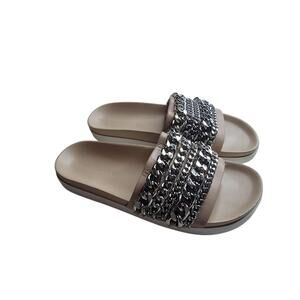 Kendall & Kylie Silver Metal Beige Sandals 8.5 Slides $100